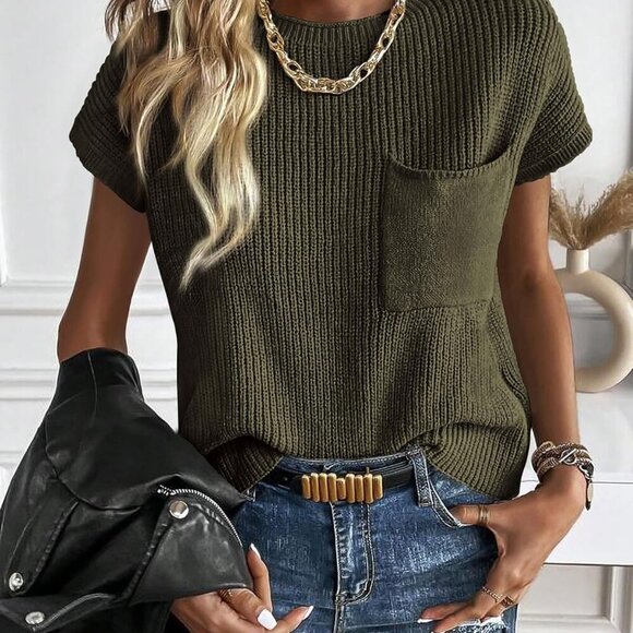 Summer Fall Short Sleeve Sweater for Women 2025 Casual Sweater Vest Cotton Knit - Picture 5 of 6